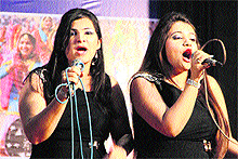 Students participate in a Western group song contest at GNDU Zonal Youth Festival at DAV College, Jalandhar, on Friday