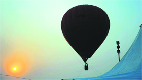 A hot-air balloon at Whistling Wuds Resort in Ludhiana.
