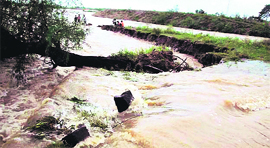 A flooded road in Nalgonda district on Friday.