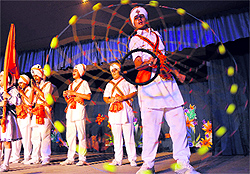 Students of Guru Nanak Public School, Sector 36, perform gatka while celebrating their Annual Day in Chandigarh on Saturday