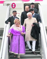 Vice-President Hamid Ansari with his wife Salma Ansari on their arrival at Frankfurt airport in Germany on Friday. PTI