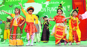 Students present a cultural programme during the annual prize distribution function at Satluj Public School in Panchkula on Sunday.