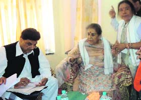 Ambika Soni, Congress general secretary and in charge, Uttarakhand, meets party workers during her visit to Pithoragarh on Sunday