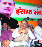 Congress MP Rao Inderjit Singh addresses mediapersons in Gurgaon on Sunday. 