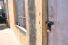 A locked house at a border village in Jammu. Villagers have migrated due to firing by Pakistan Rangers.