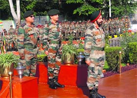 Chief of Staff, Northern Command, Lt Gen HJS Sachdev, pays tributes to martyrs at Northern Command headquarters in Udhampur on Sunday