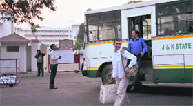 Vehicles carrying Secretariat officials and records arrived in Jammu on Sunday.