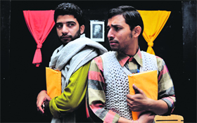 A scene from the play Diary Kuse Lok Nath Di presented by Natrang in Jammu on Sunday.