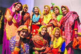Giddha participants at the PAU Youth Festival in Ludhiana on Sunday