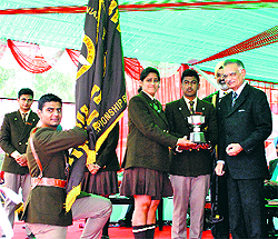 Punjab Governor Shivraj V Patil gives away a prize to students at the event in Nabha on Sunday
