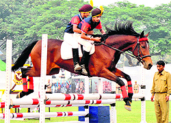 Students of Punjab Public School display their skills in horse riding during the schools 54th founders day celebrations