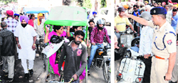 Huge traffic snarls were witnessed near Town Hall during the farmers' protest in Amritsar on Monday. Photos: Vishal Kumar