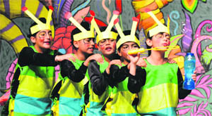 Students of Vivek High School present the play Alice in Wonderland in Chandigarh on Monday. 