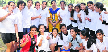 The winning team in a jubilant mood after winning the Inter-School Football Tournament in Chandigarh on Monday.