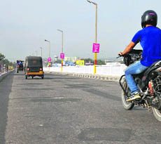 The Tawi bridge repaired with patch work in Jammu.