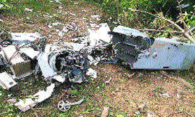 The debris of the unmanned aerial vehicle that crashed in Nowshera on Monday.