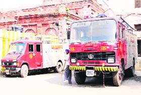 Fire tenders at the Town Hall fire station in Amritsar