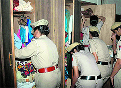 The police raids the house of Kharar lab employee Dr Rajwinder Singh in Patiala on Tuesday