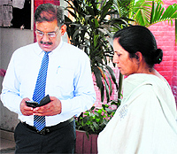 Victim Charanjeet Kaur at the Sector 5 police station in Panchkula on Wednesday