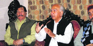 BJP MP Shanta Kumar addresses a news conference in Chamba on Wednesday.