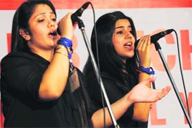Students present a Western group song during the PTU Inter-Zonal Youth Festival at the GGNIMT in Ludhiana on Wednesday