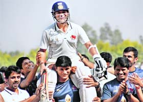 Sachin had walked onto the field with a guard of honour from the rivals; he came off it on his teammates shoulders