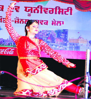 A girl performs a dance at the inter-zonal youth festival at the GNDU in Amritsar on Thursday.