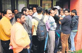 Residents turn up in huge numbers to get high-security registration plates affixed on their vehicles in Chandigarh on Thursday