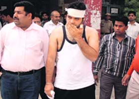Aditya Puri after being rescued by the police outside the Civil Hospital near the Ambala Cantonment on Thursday