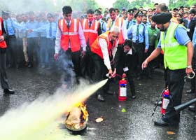 Safety first: The Chandigarh police conducts a mock drill at Elante Mall in Industrial Area, Phase I, in Chandigarh on Thursday