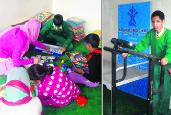 Differently abled children during the workshop in Bijbehara in Anantnag on Thursday. 