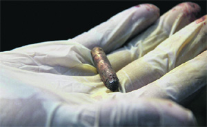 A bullet recovered from violence-hit Mohammad Raisingh village in Muzaffarnagar district on Thursday. 