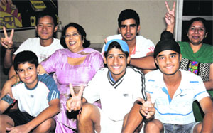 Students of DAV School, Sector 15, in a jubilant mood on Friday. 