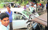 The mangled remains of the damaged vehicles near Phagwara on Friday.A Tribune photograph