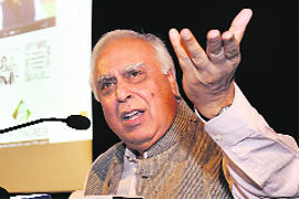 Congress leader Kapil Sibal at a press conference in New Delhi on Friday.