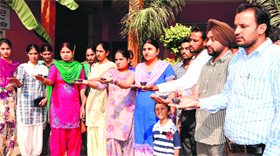 Special trainer teachers protest against state government in Bathinda on Saturday.