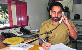 Fireman Amarjeet Singh at his office.