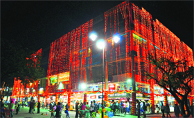The lit-up markets of Sector 17 in Chandigarh.