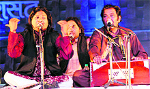 Atta Bhag Kaley Khan and group from Pakistan performing at the concluding day of the Virasat cultural festival in Dehradun late on Friday