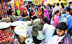 A big crowd in a market on the eve of Diwali in Shimla on Saturday