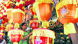 Special lanterns on sale on the eve of Diwali in Jammu on Saturday