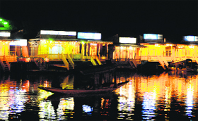 Houseboats for rent anchored at the Dal Lake in Srinagar on Saturday.