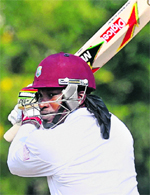 Chris Gayle in action on Saturday.  PTI