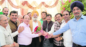 Punjab BJP president Kamal Sharma meets leaders of the SAD and BJP in Amritsar on Monday.