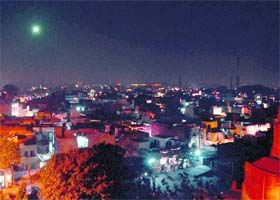 A bird's-eye view of the city from the parapets of the Bathinda Fort on Diwali night