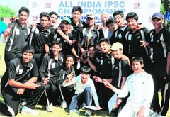 The team of Daly College, Indore, in a jubilant mood after winning The Indian Public Schools Conference Boys (U-17) Cricket Tournament at Yadavindra Public School in Mohali on Monday. Tribune photo: Parvesh Chauhan