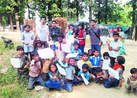 MAD activists with children of Bihari Basti during the Diwali celebrations in Dehradun on Sunday