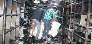 An auto spare parts shop gutted in a fire on Diwali night in Dehradun on Sunday. 
