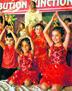 Students of Adarsh Public School perform to celebrate their annual function in Karnal.