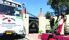 An educational-cum-motivational tour of college girl students being flagged off in Rajouri on Monday.